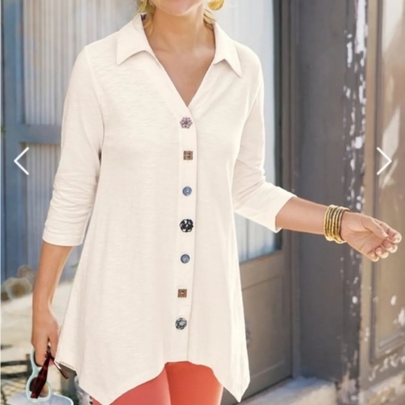 Soft Surroundings Danielle button front tunic shirt top - Picture 1 of 13